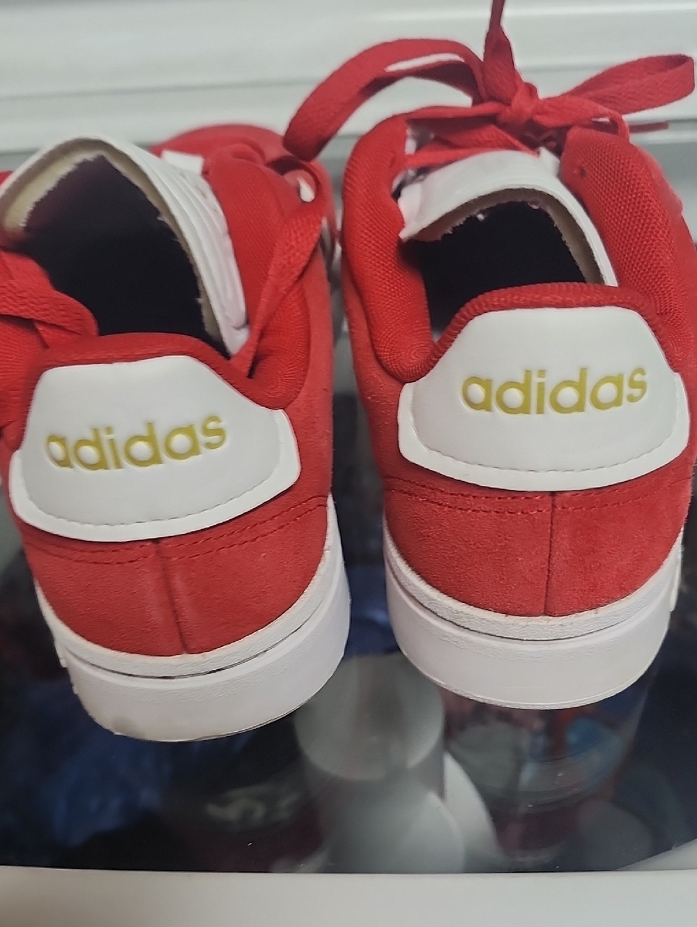 adidas Kids Red Suede Low-Top Sneakers with Gold Logo